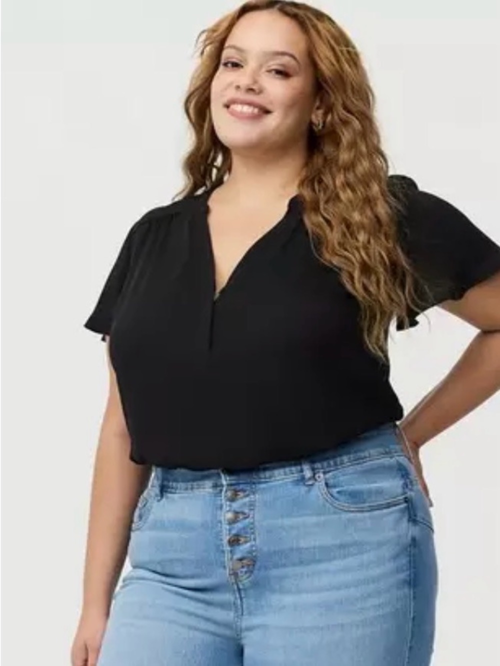 torrid Black V-Neck Flutter Sleeve Blouse - Picture 3 of 10